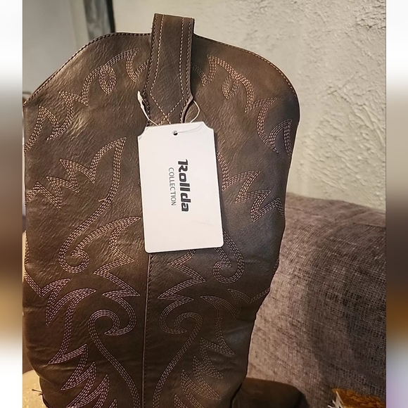 Rollda Cowboy Western Boots New Brown Tonal Stitching Sz 10M - Picture 8 of 14